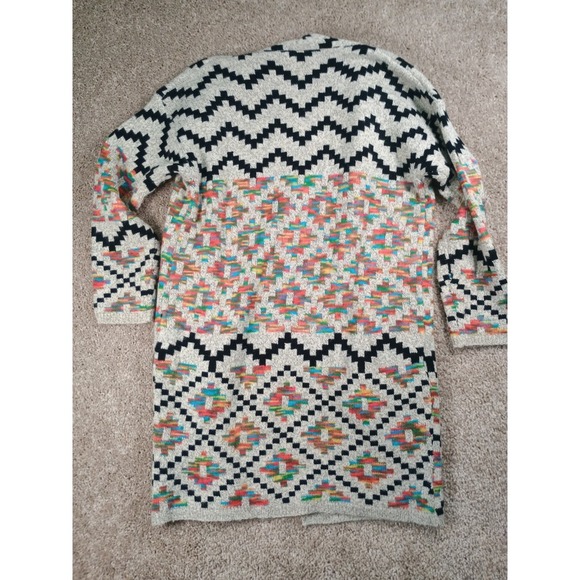 Debut Soft Long Duster Cardigan Sweater Aztec Colorful Rainbow Grey Size Small - Picture 8 of 10